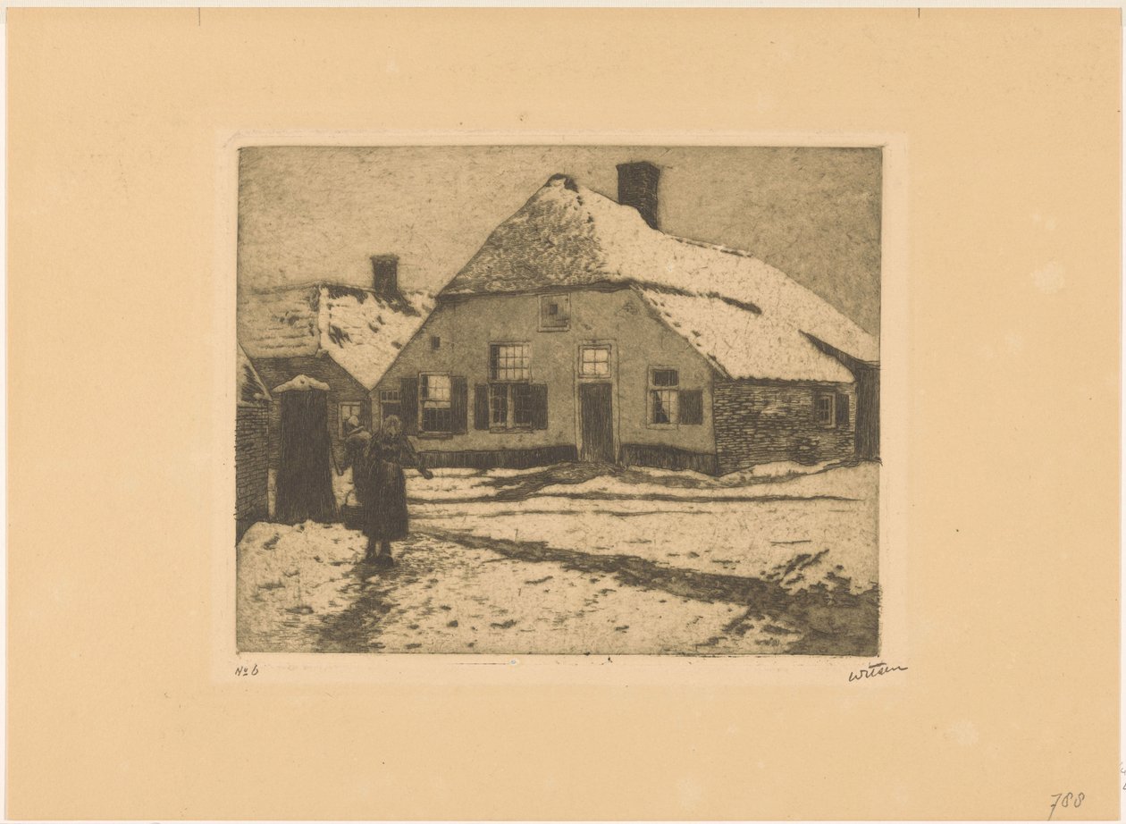Casas cobertas de neve numa estrada em Ede de Willem Witsen (signed by artist)