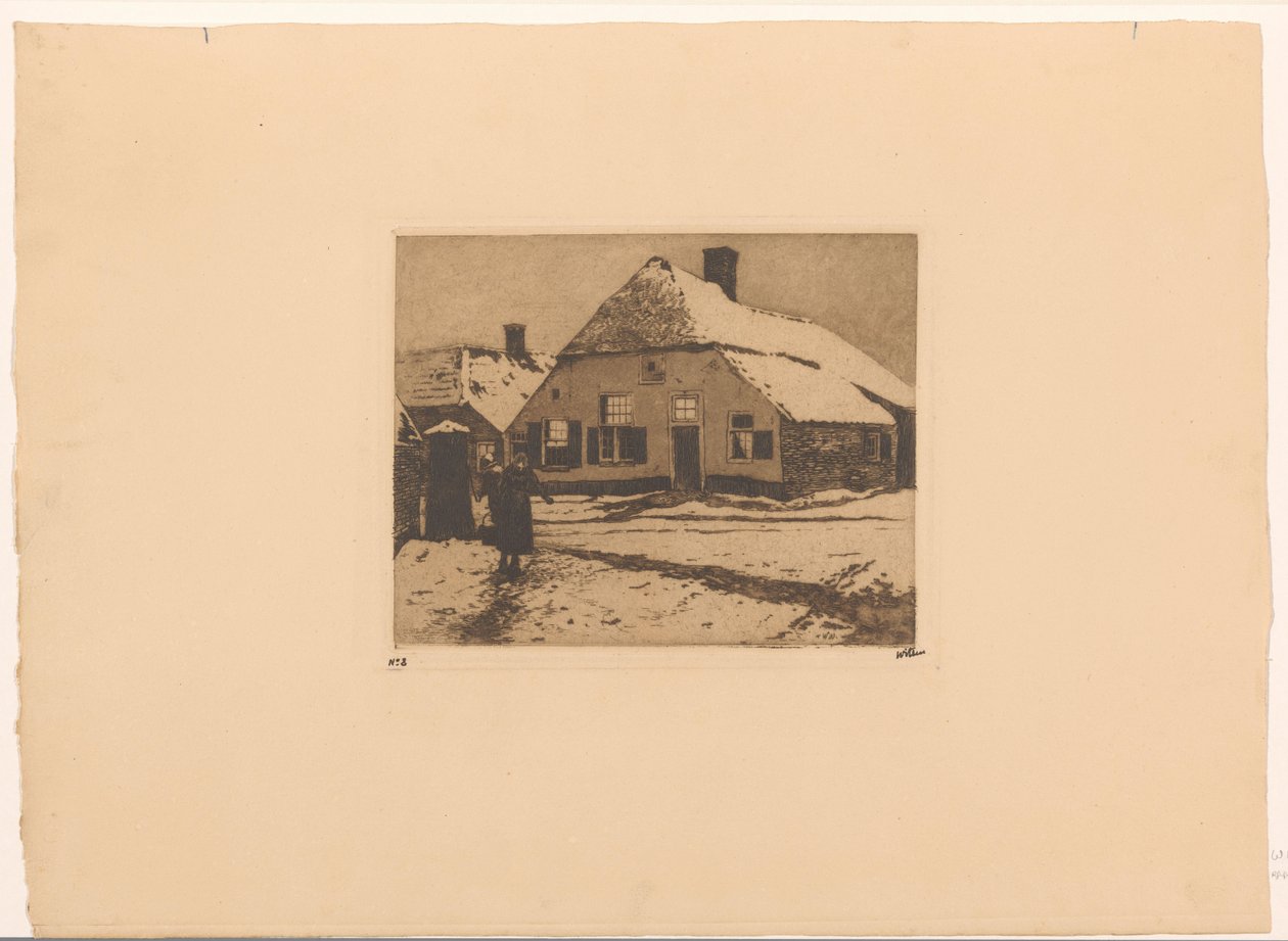 Casas cobertas de neve numa estrada em Ede de Willem Witsen (signed by artist)