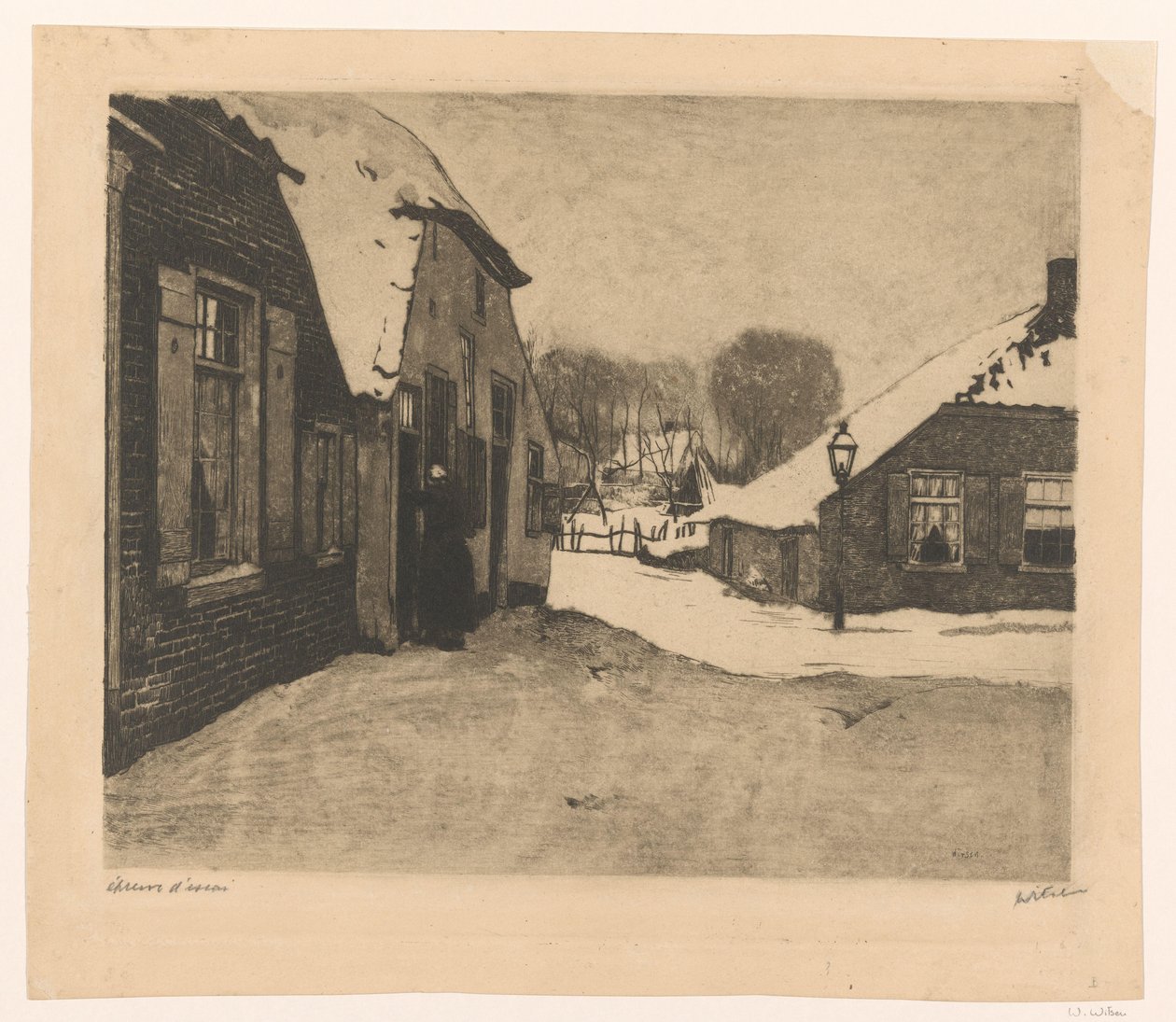 Casas cobertas de neve em Ede de Willem Witsen (signed by artist)