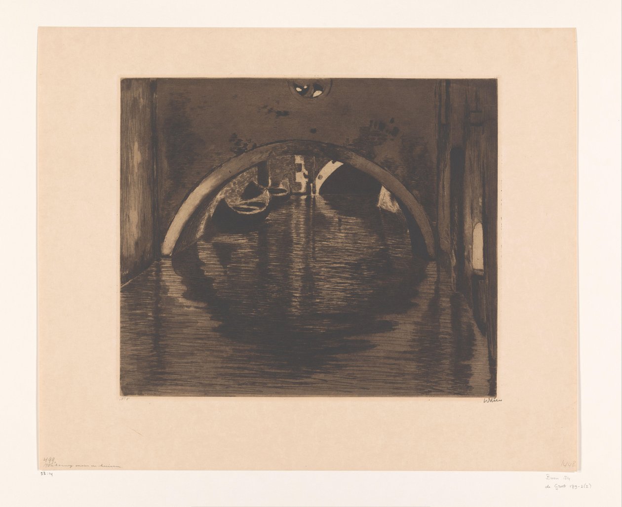 Vista debaixo de uma ponte com dois barcos a remos Sob a Ponte, Veneza (título original) de Willem Witsen (signed by artist)