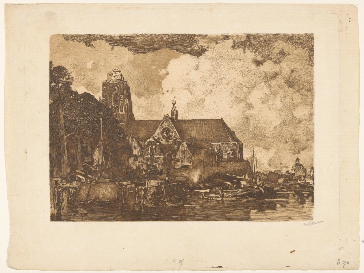 Vista do Grote Kerk em Dordrecht de Willem Witsen (signed by artist)