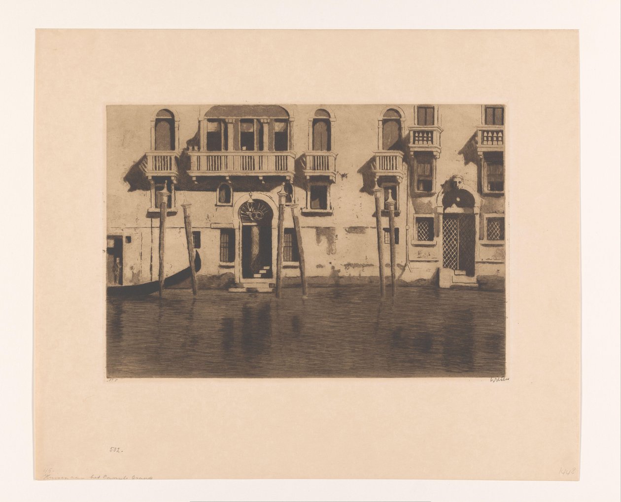 Vista das fachadas e dos postes ao longo do Canale Grande em Veneza
Casas com seis bollards, Veneza (título original) de Willem Witsen (signed by artist)