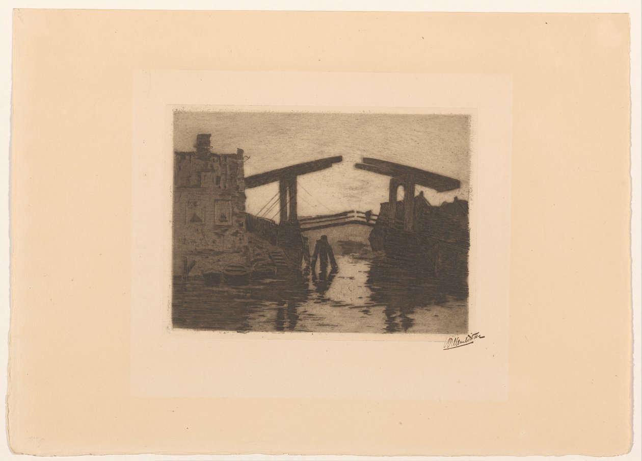 Ponte levadiça no Zandhoek em Amsterdã de Willem Witsen (signed by artist)
