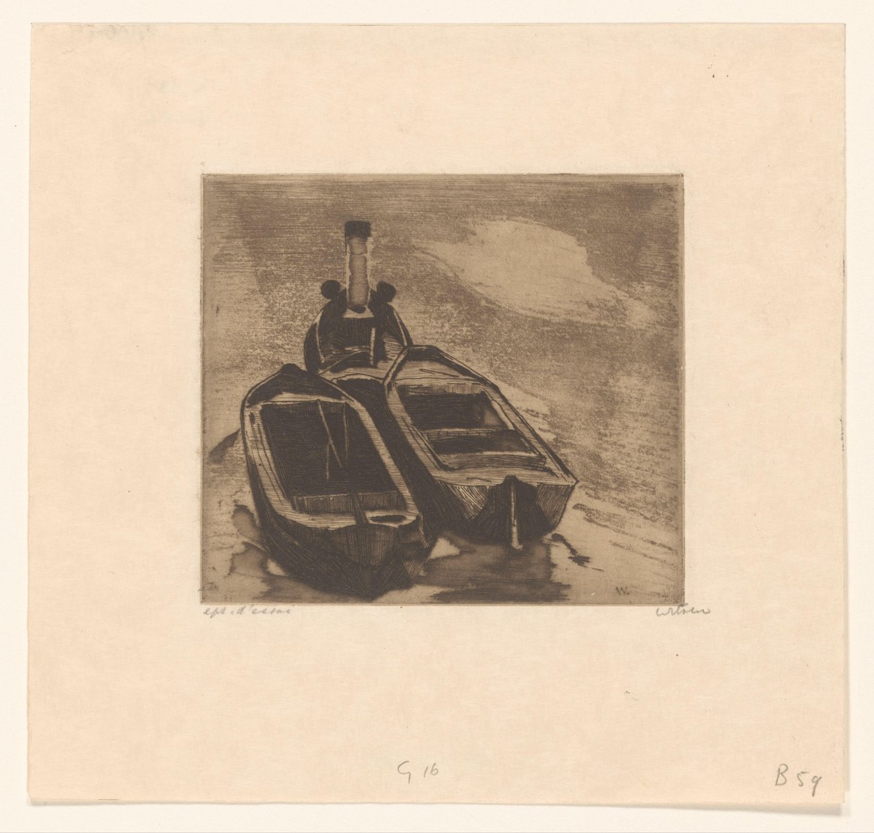Rebocador com duas barcaças de Willem Witsen (signed by artist)