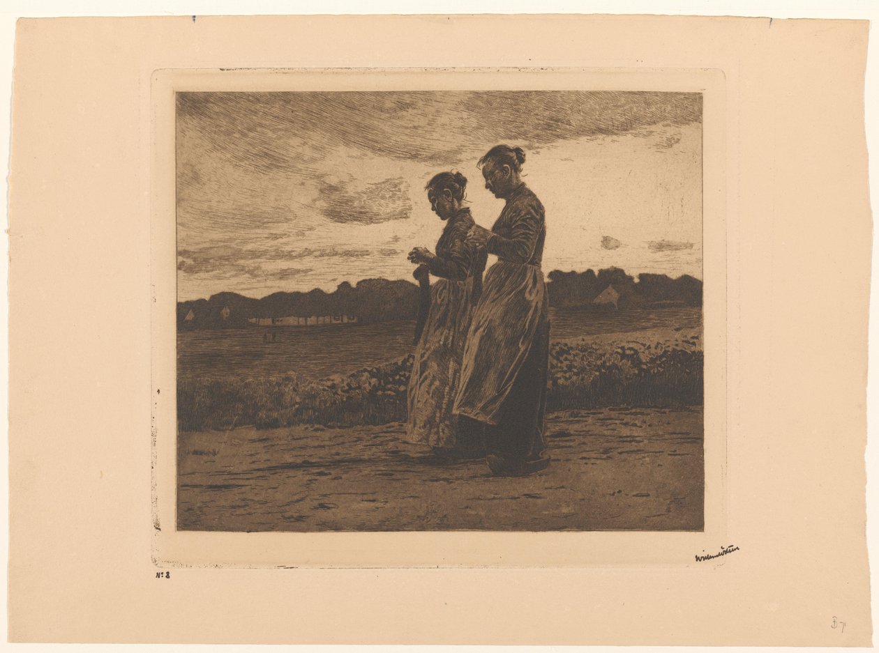 Dois knitters em pé em uma paisagem em Ede de Willem Witsen (signed by artist)