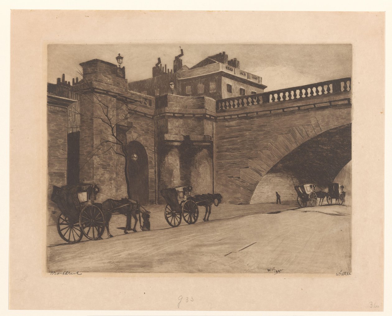 Esperando carruagens na Waterloo Bridge, em Londres de Willem Witsen (signed by artist)