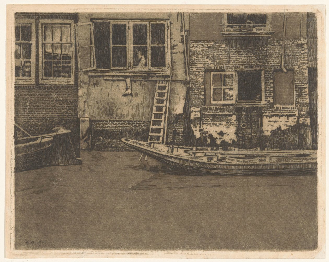 Fachadas traseiras da Voorstraat 463, 465 e 467 em Dordrecht de Willem Arnoldus Witsen