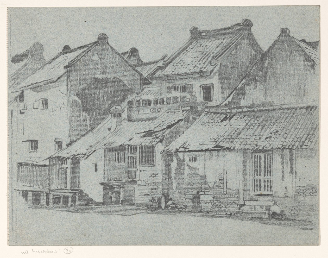 Fachadas traseiras de casas em um rio na Batávia de Willem Arnoldus Witsen