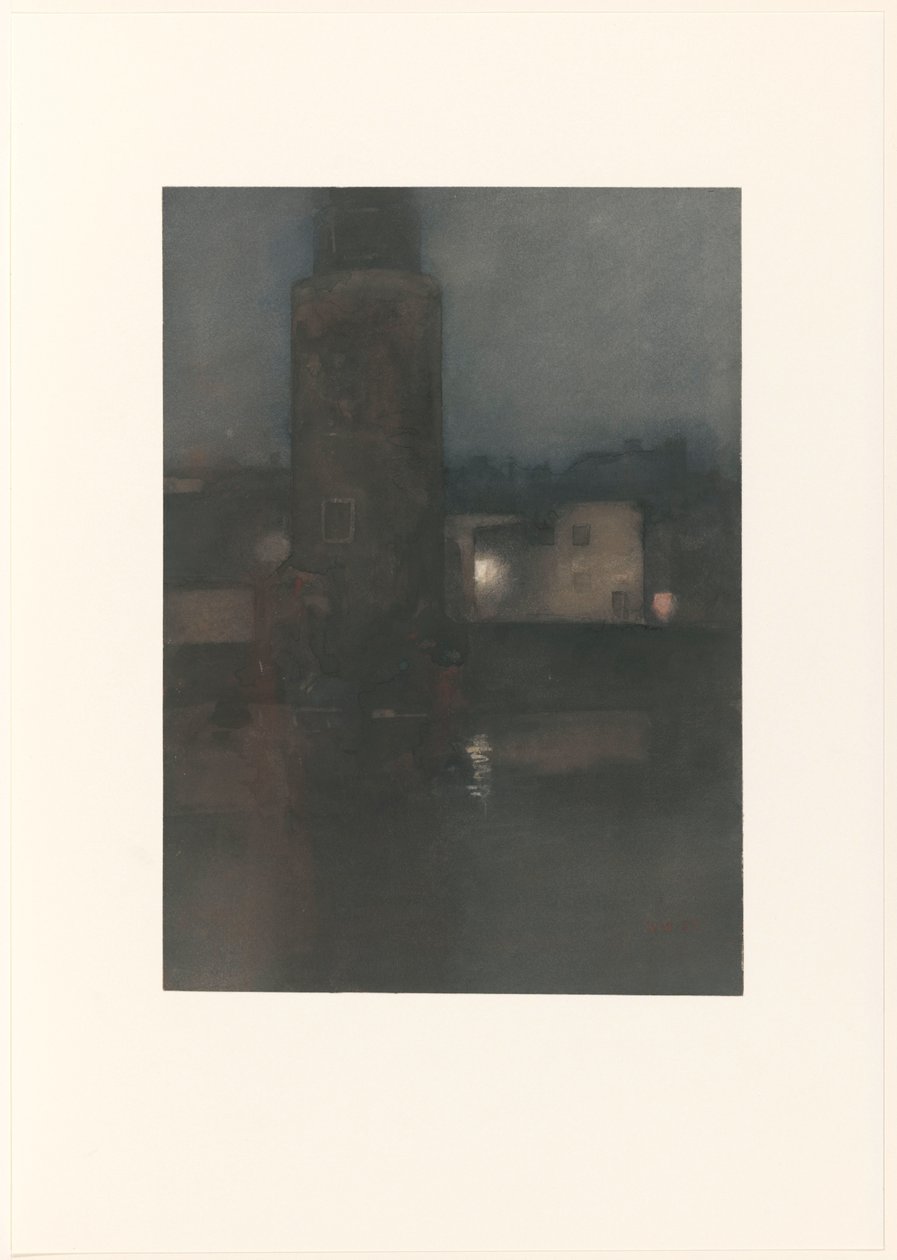 A Montelbaanstoren em Amesterdão à noite de Willem Arnoldus Witsen