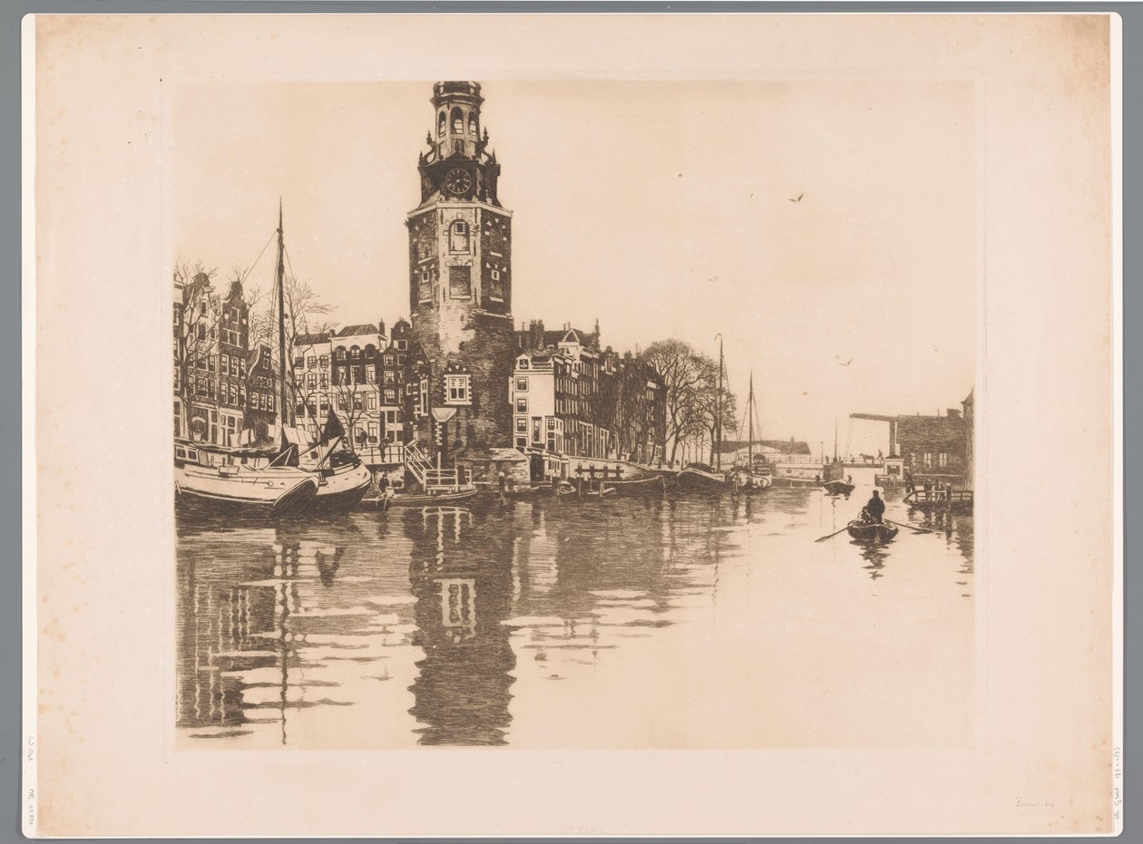 Vista da Montelbaanstoren em Amesterdão
Oude Schans com Montelbaanstoren e barco a remos (título original) de Willem Arnoldus Witsen