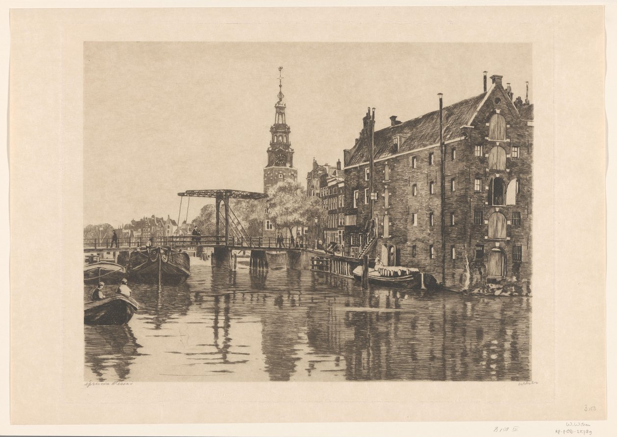Vista de uma ponte perto do armazém Sweeden em Amesterdão de Willem Arnoldus Witsen