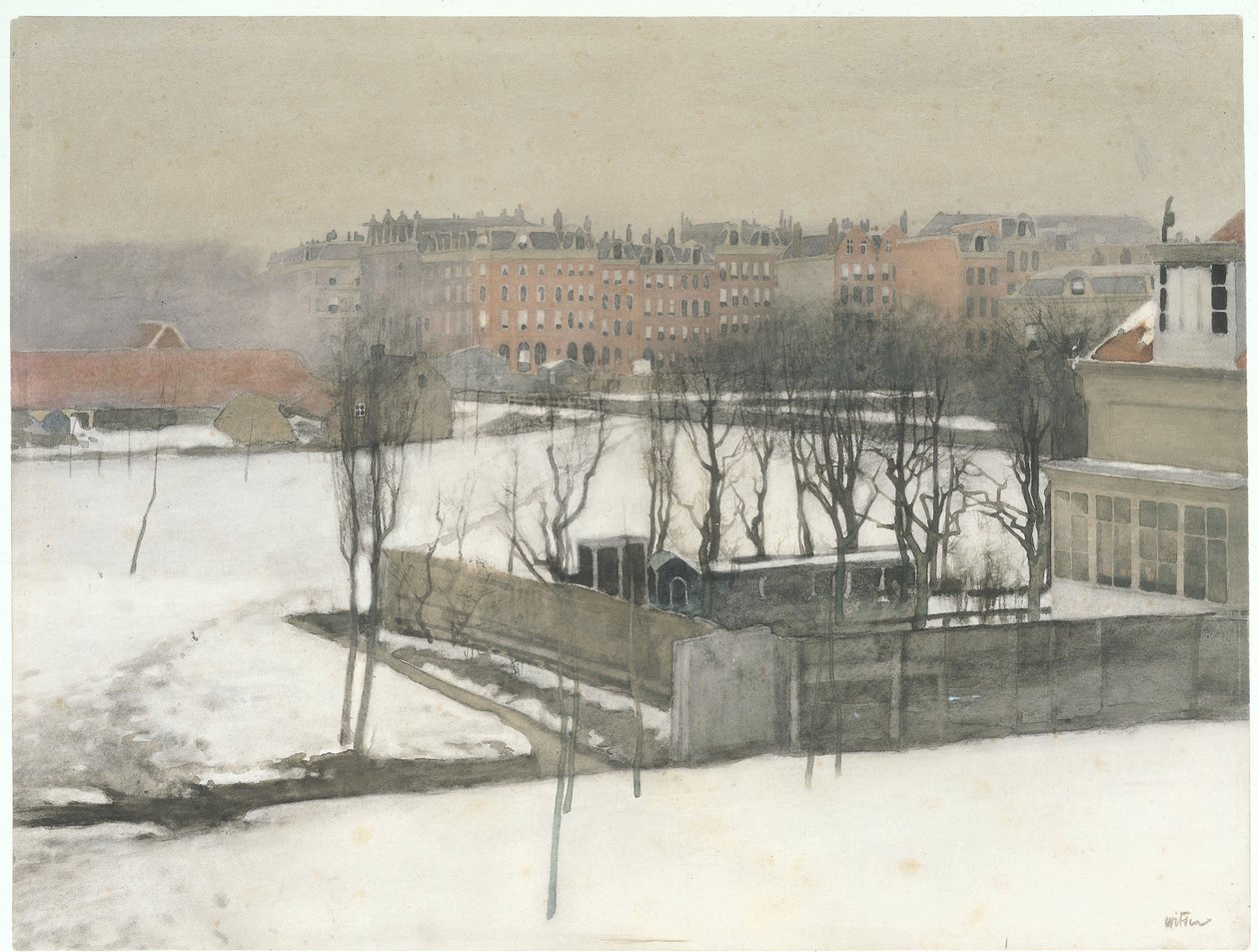 Vista do Oosterpark na neve de Willem Arnoldus Witsen