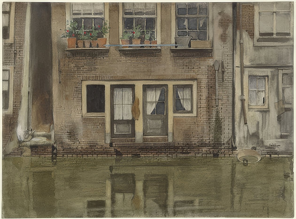 Haus an einer Gracht in Amsterdam (Casas em um canal de Amsterdã) de Willem Arnoldus Witsen