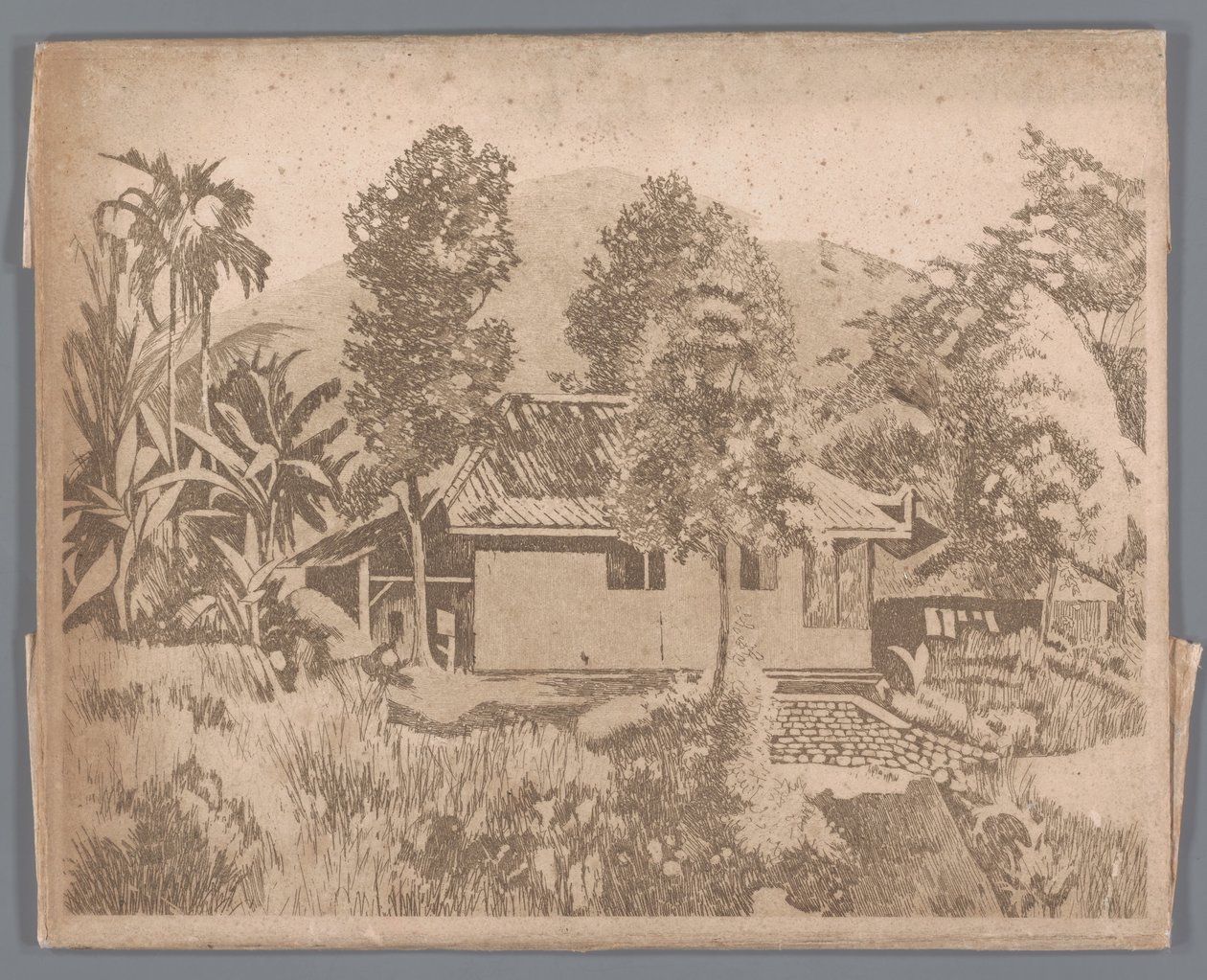 Casa com o vulcão Salak(?) ao fundo, Buitenzorg de Willem Arnoldus Witsen