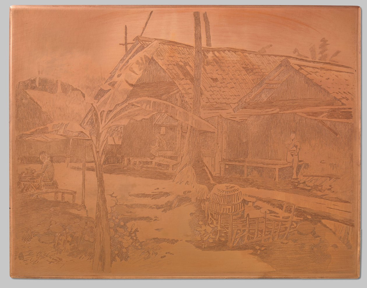 No kampong, pisang árvore em primeiro plano de Willem Arnoldus Witsen