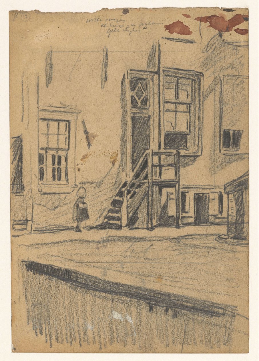 Rapariga por escadas de madeira, parede do cais de Willem Arnoldus Witsen