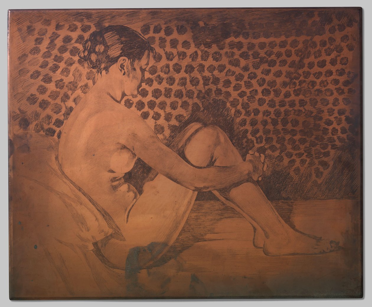 Nua, sentada em divã com os joelhos levantados de Willem Arnoldus Witsen