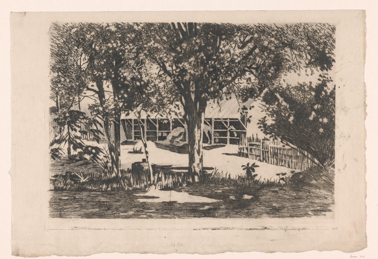Estábulos atrás de árvores em Java de Willem Arnoldus Witsen