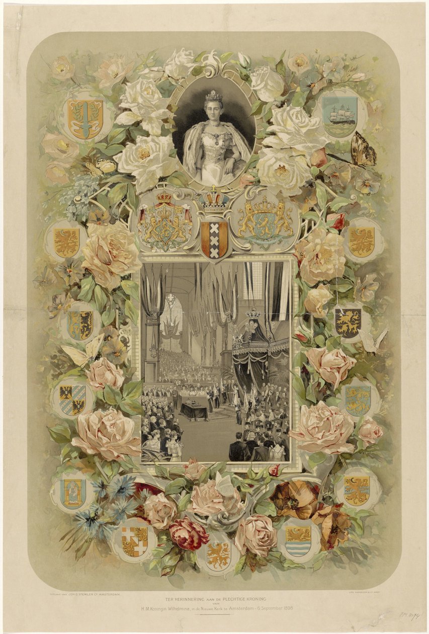 Em memória da Coroação Solene de HM Rainha Wilhelmina, no Nieuwe Kerk em Amsterdã - 6 de setembro de 1898 (título no objeto) de Willem Zwart