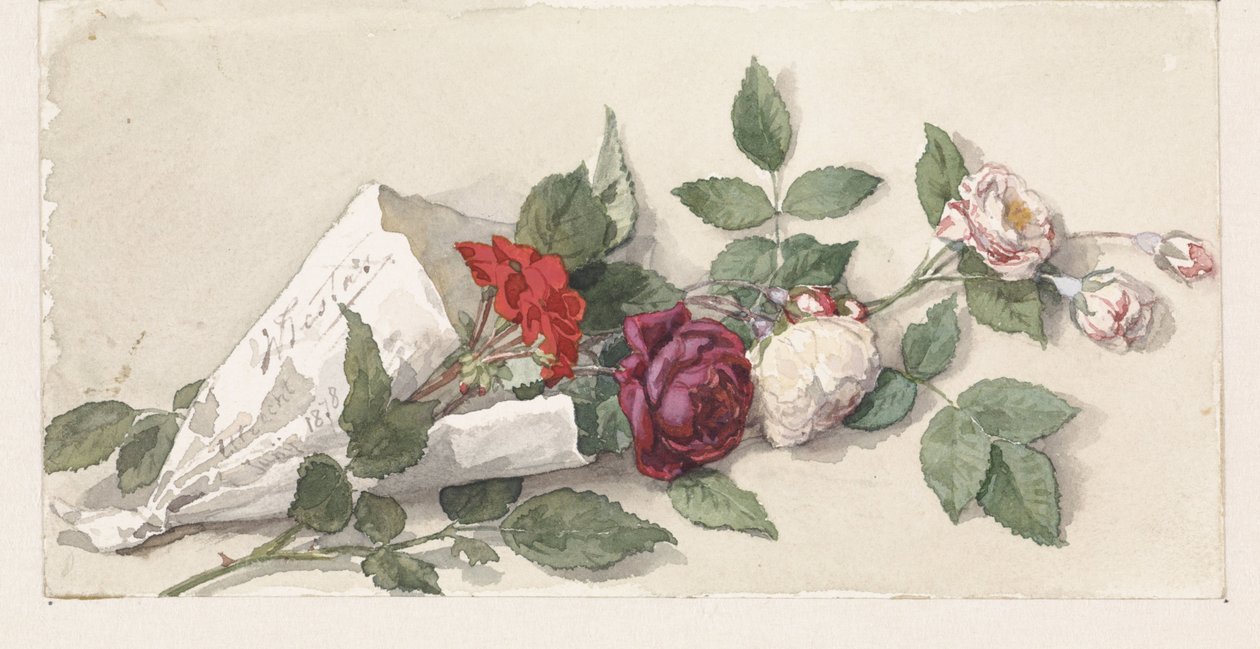 Bouquet de rosas e pelargonium de Willem de Famars Testas