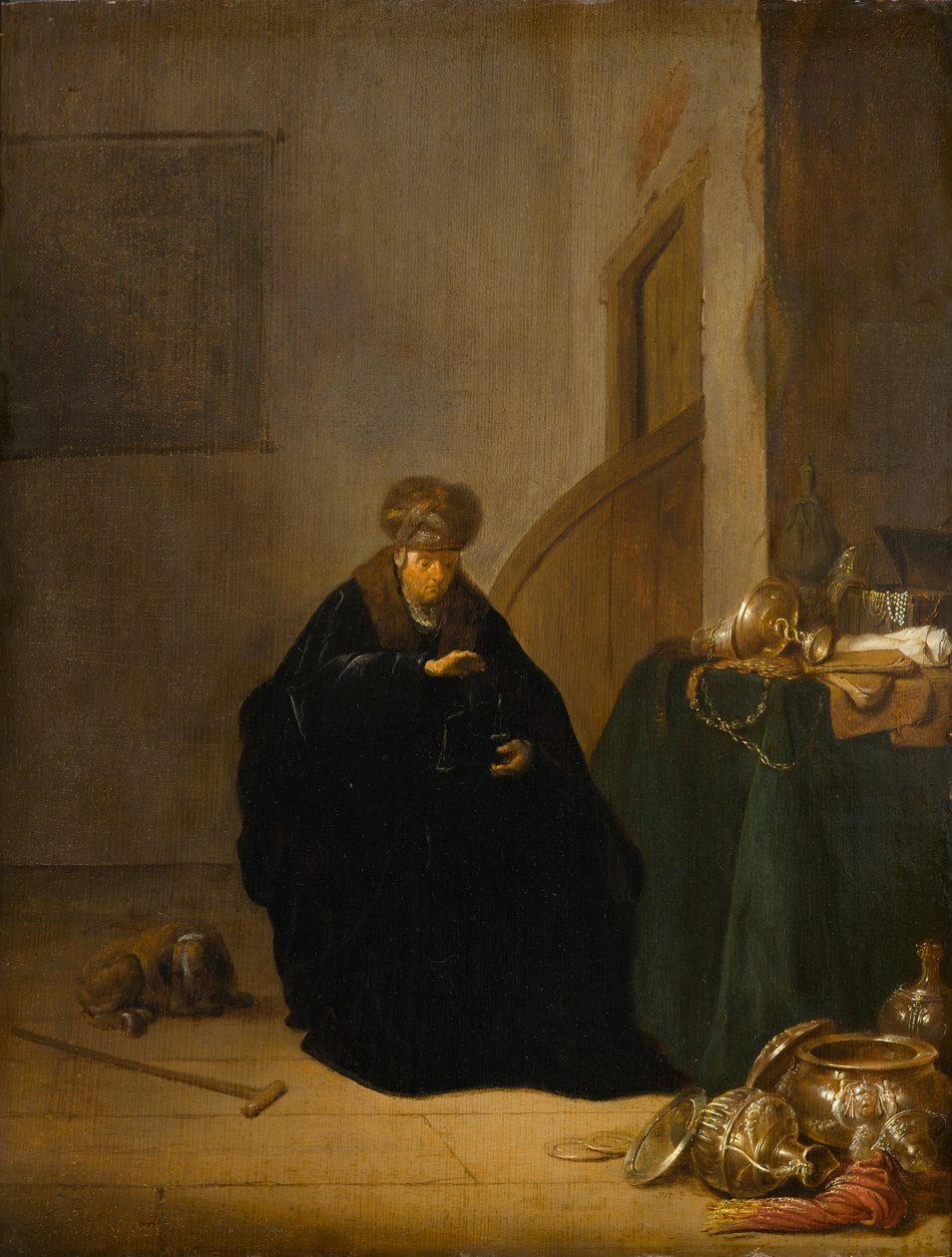 The Gold Weigher, c.1635-1640 (óleo no painel) de Willem de Poorter