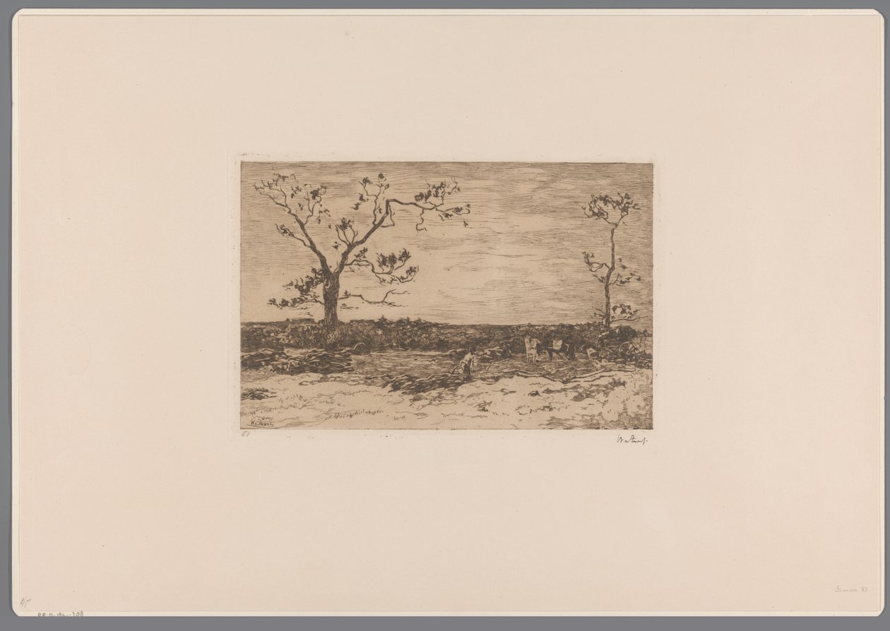Paisagem com árvores nuas e lenhadores Carregando talhadia (título original) de Willem de Zwart (signed by artist)