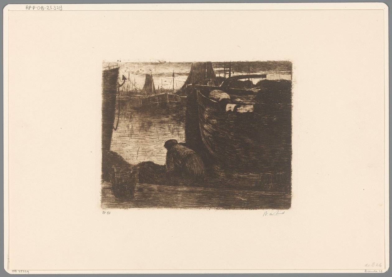 Homem no cais de um porto No cais (título original) de Willem de Zwart (signed by artist)