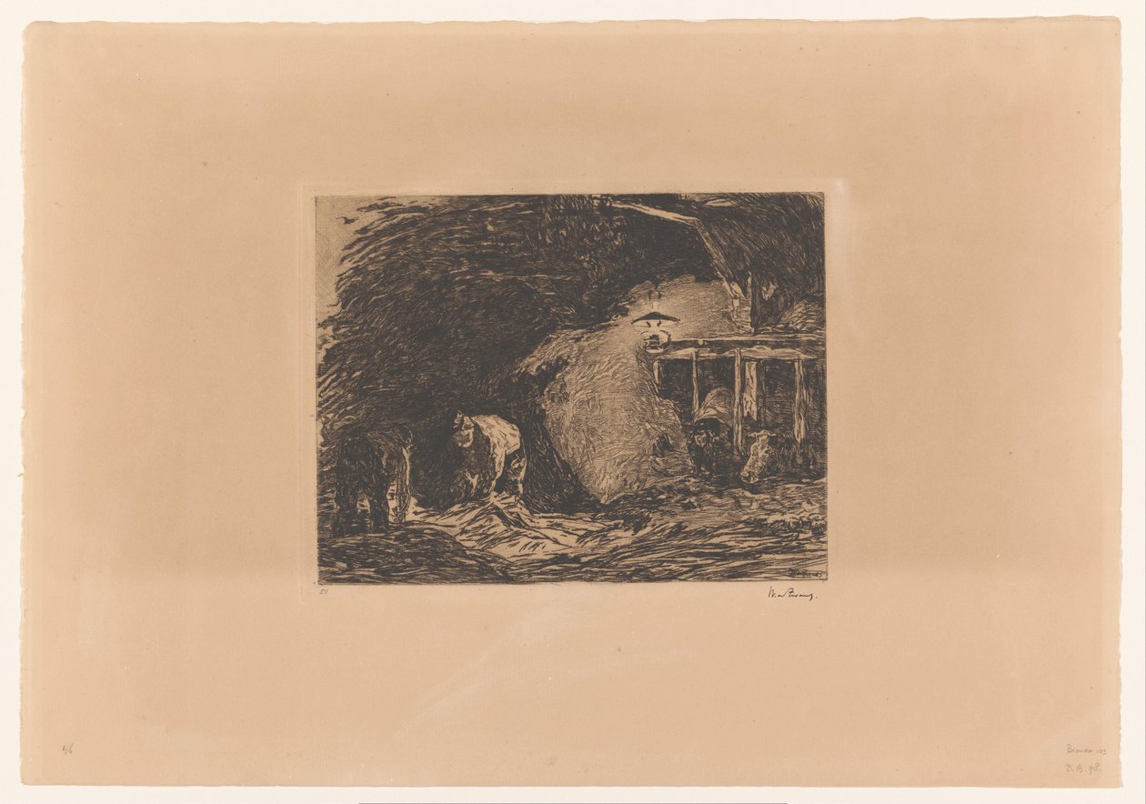 Interior estável à luz da lâmpada de Willem de Zwart (signed by artist)