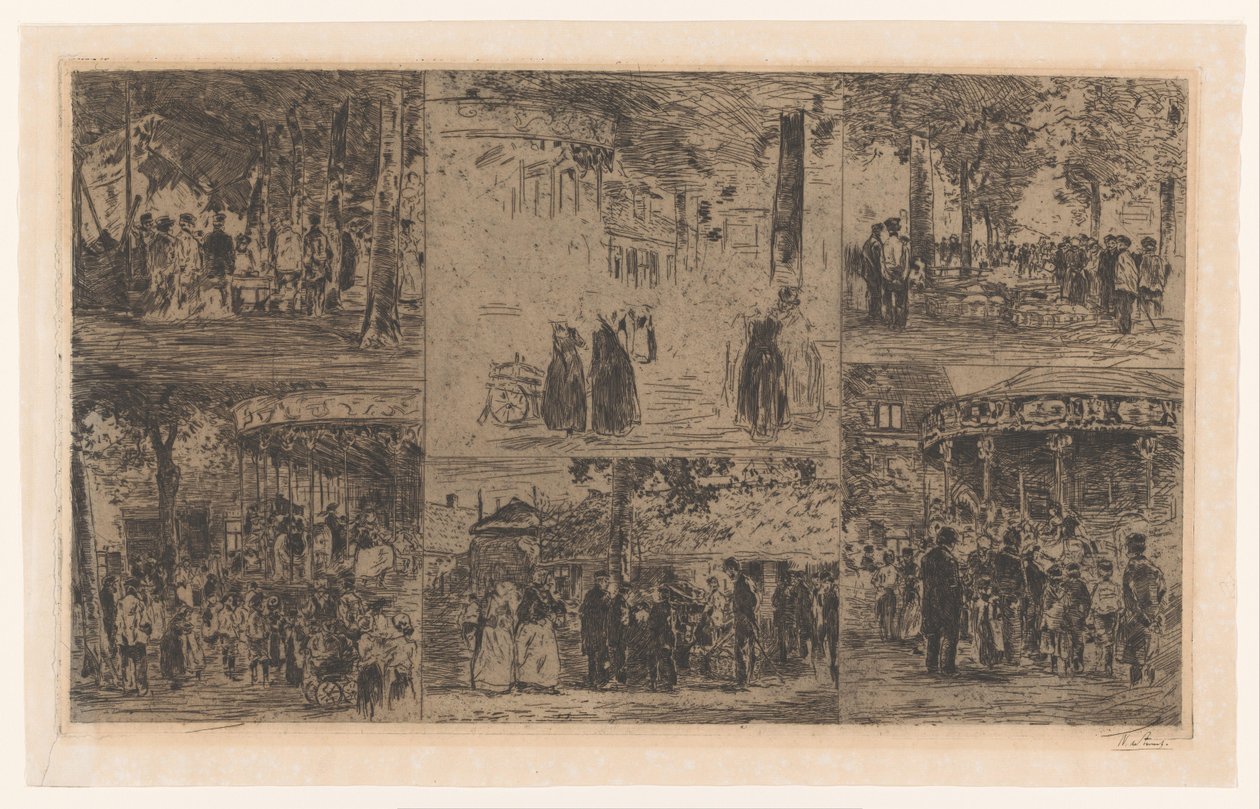 Seis esboços de um dia de mercado e uma feira de aldeia de Willem de Zwart (signed by artist)