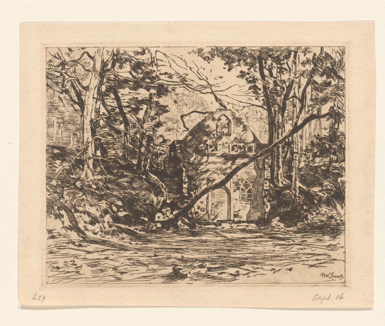 Ruína numa floresta
Ruína com árvore arrancada (Lage Vuursche) (título original) de Willem de Zwart