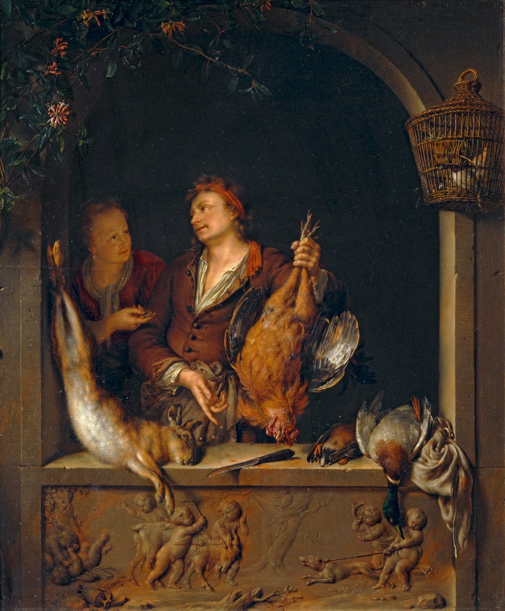 Le Marchand de gibier, também conhecido como Le Rôtisseur ... de Willem van (after) Mieris