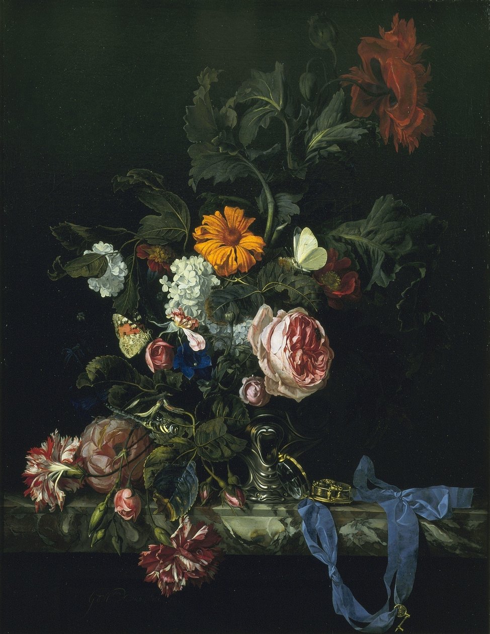Natureza morta de flores com um relógio de Willem van Aelst