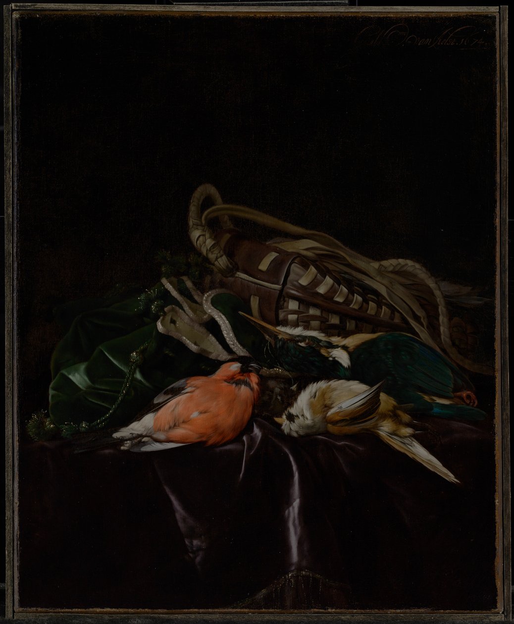 Natureza-morta com aves mortas e saco de caça de Willem van Aelst
