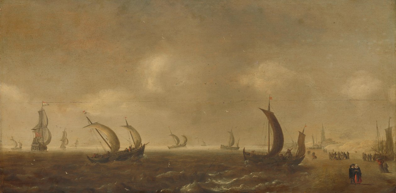 Paisagem marítima na praia de Scheveningen de Willem van Diest (attributed to)