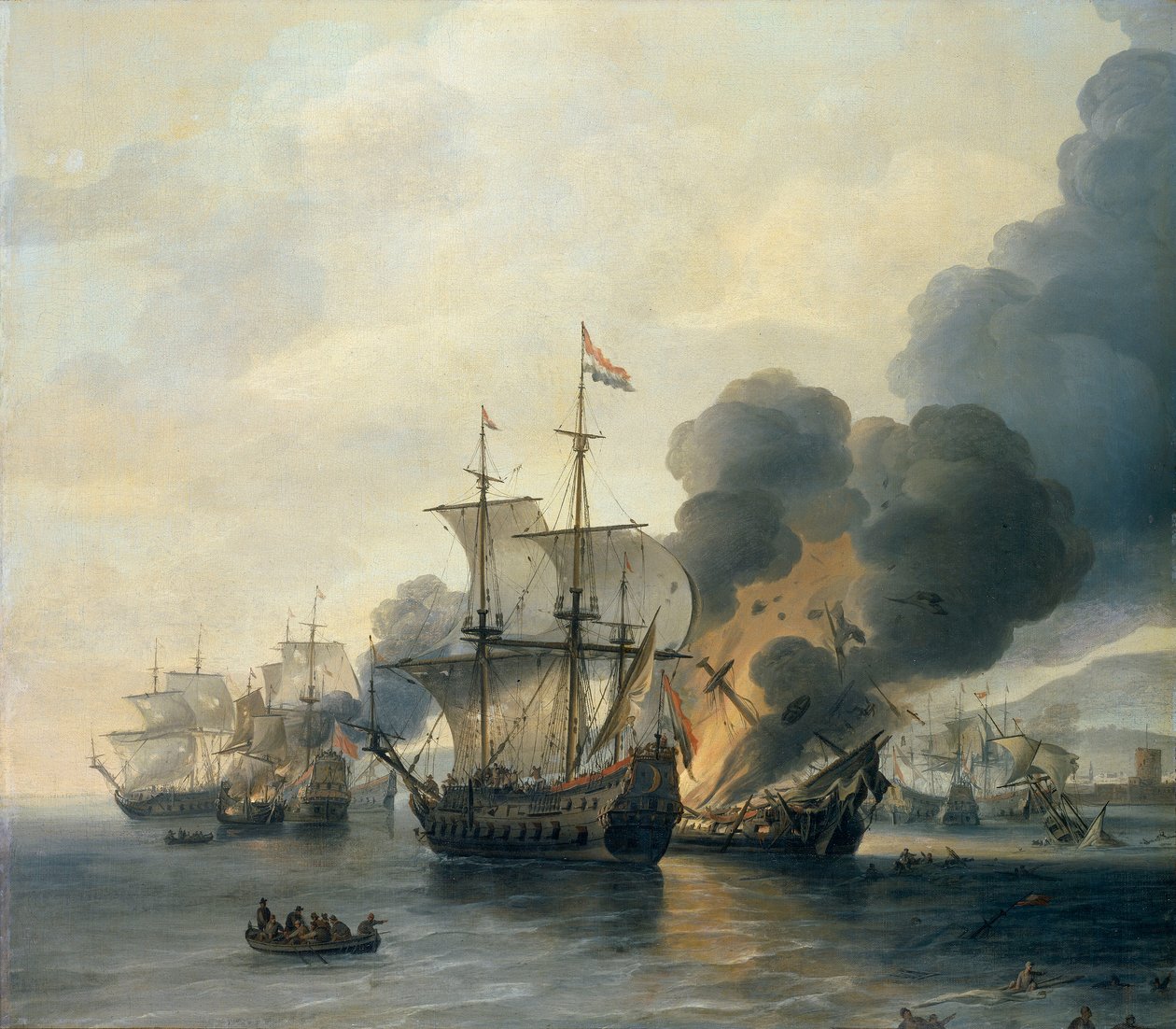 A Batalha de Leghorn, 4 de março de 1653, meados do século XVII (óleo sobre tela) de Willem van Diest
