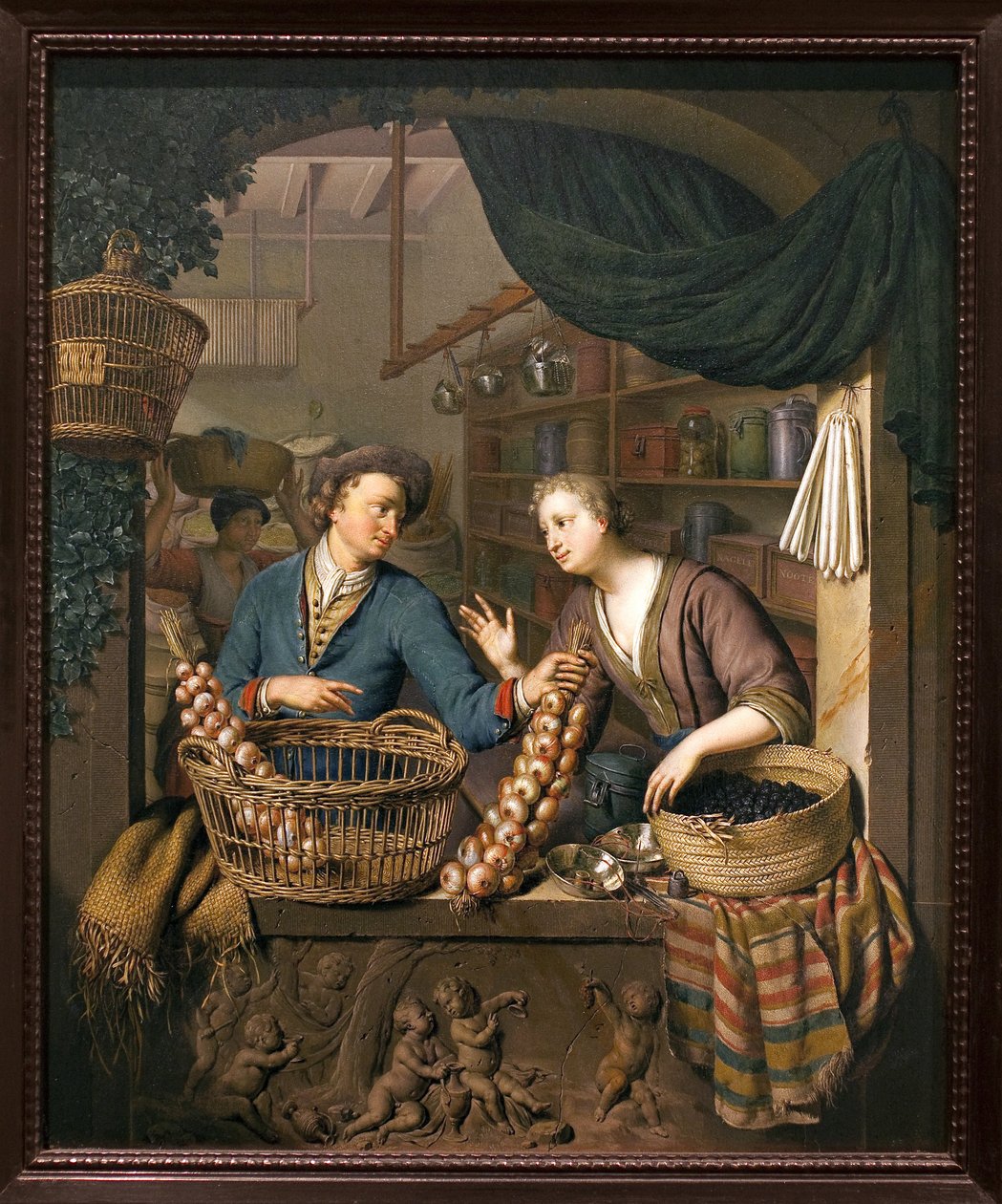 Vendedor de cebolas. Pintura de Willem van Mieris (1662-1747), óleo sobre madeira de Willem Van Mieris