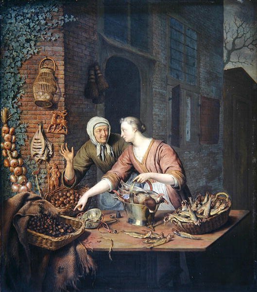 The Market Stall, c.1730 (óleo sobre painel) de Willem Van Mieris