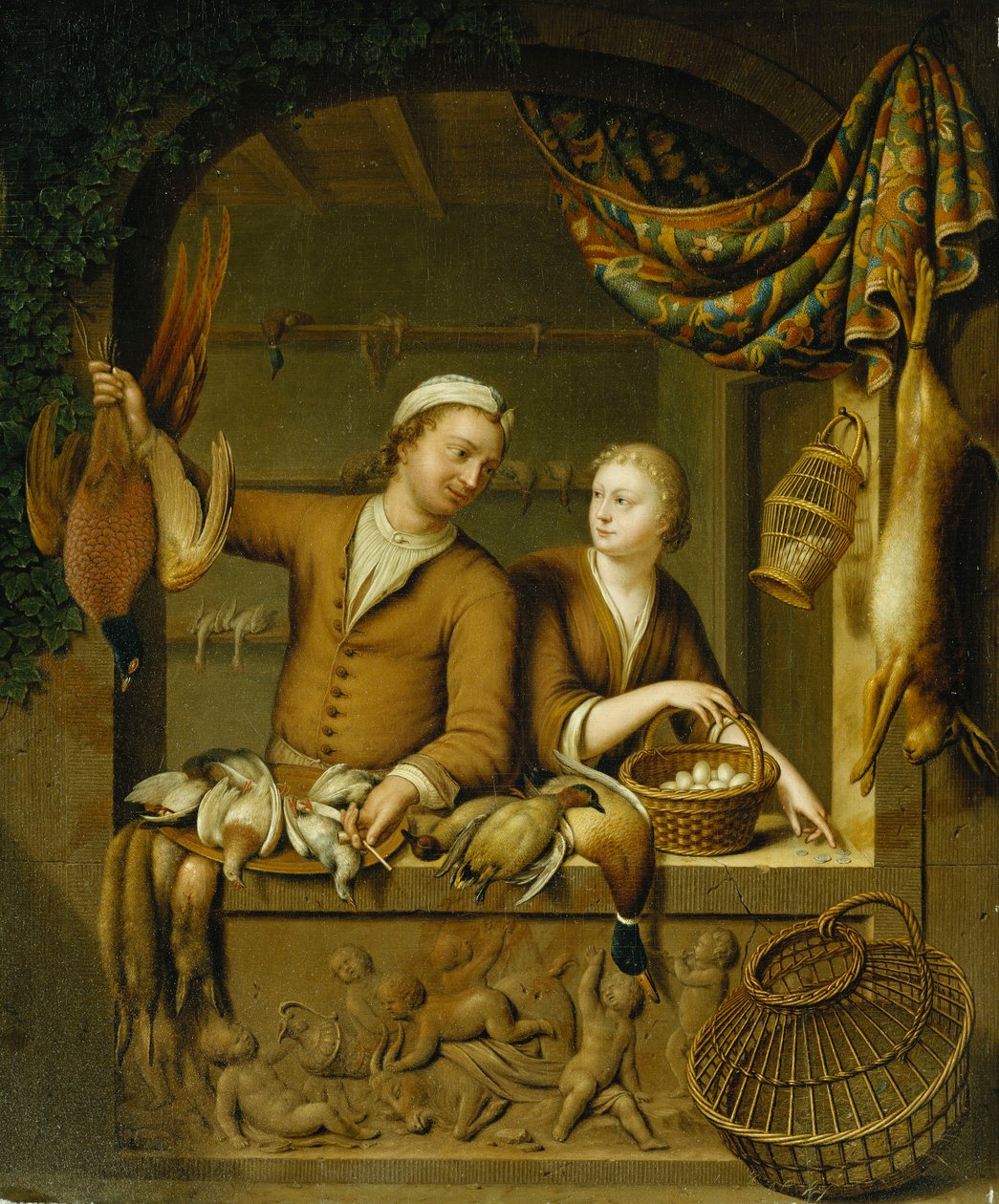 Os vendedores de aves de capoeira, 1727 de Willem Van Mieris