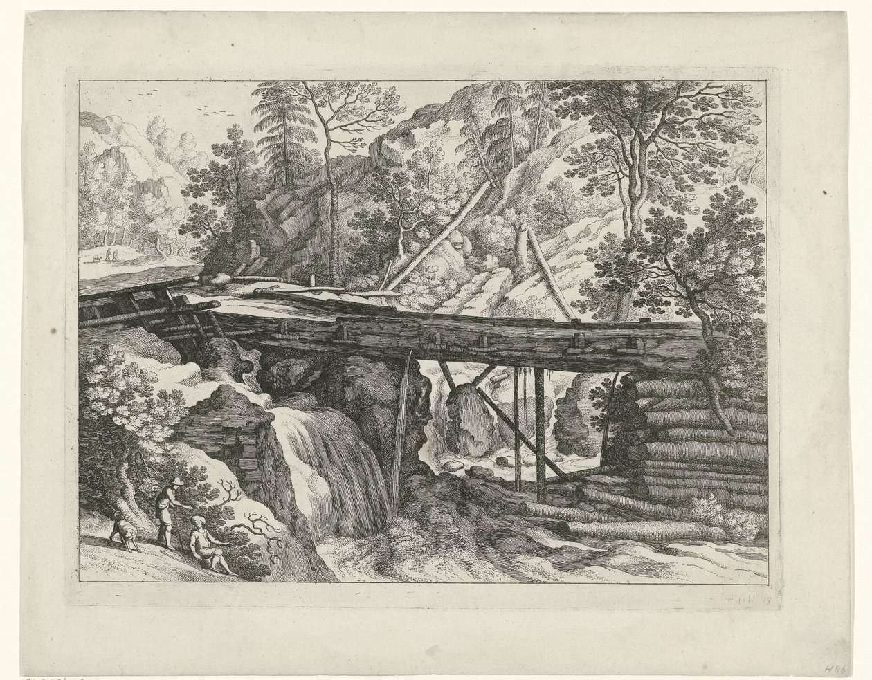 Paisagem de montanha com aqueduto de madeira
Paisagens italianas (título da série) de Willem van Nieulandt (II)