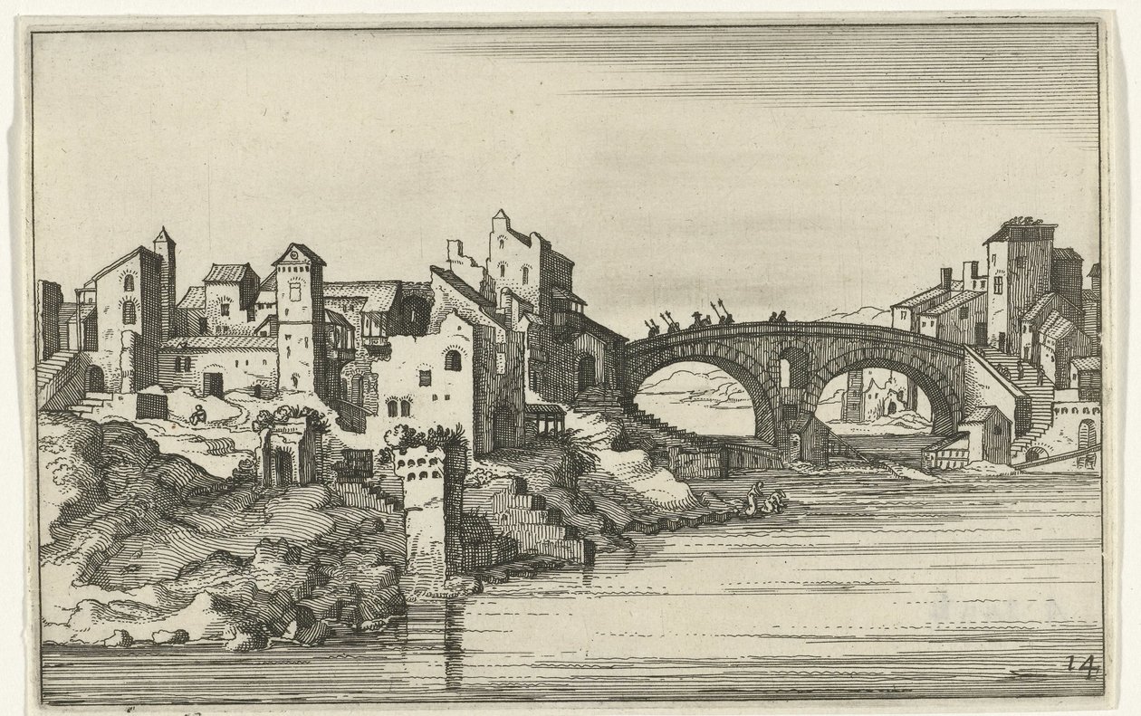 Ponte sobre o rio
Ruínas romanas e paisagens costeiras (série 1) (título da série) de Willem van Nieulandt (II)
