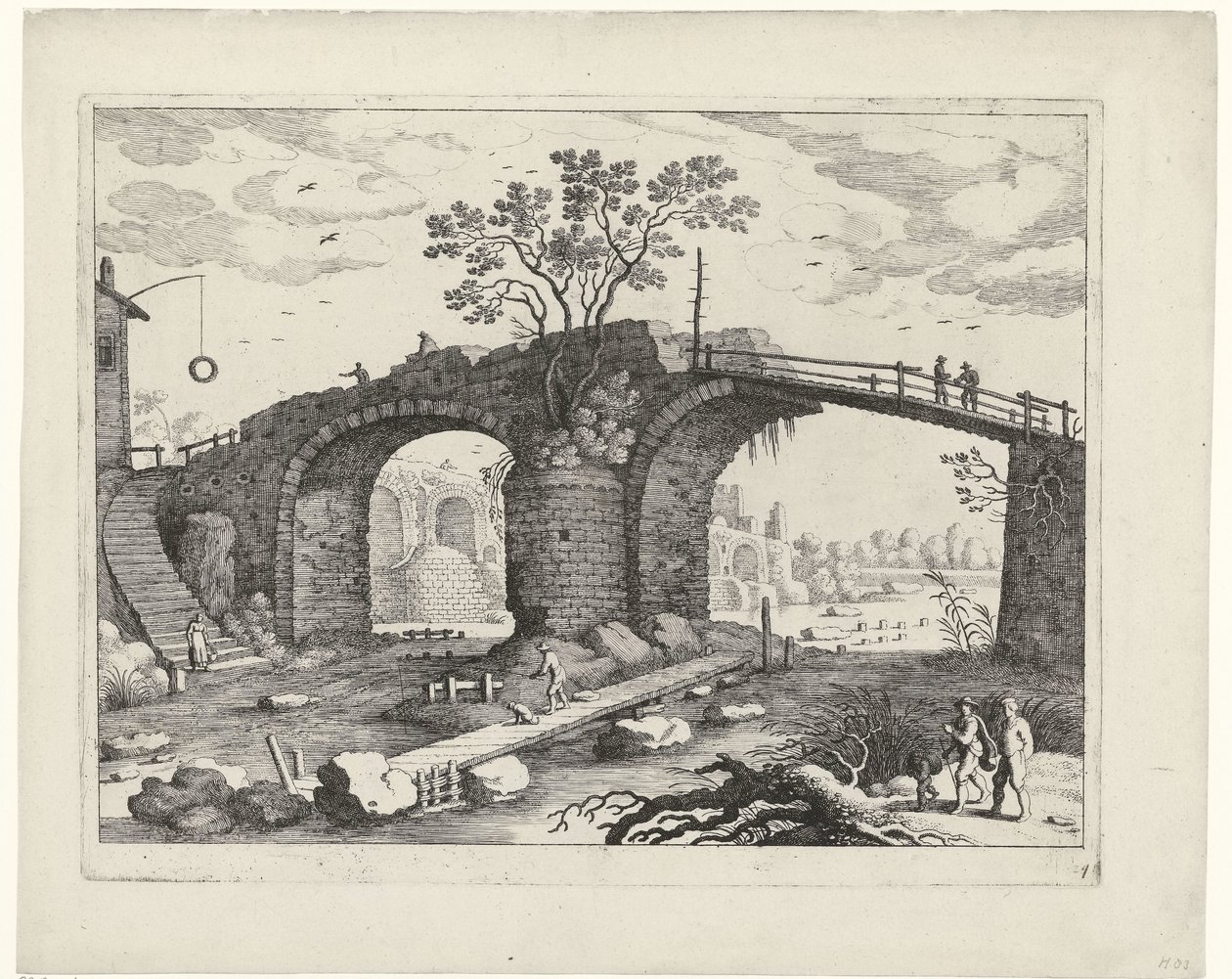 Ponte sobre um rio Paisagens italianas (título da série) de Willem van Nieulandt (II)