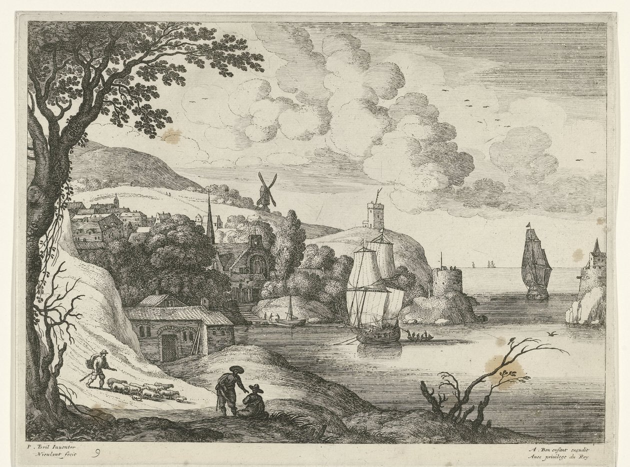 Aldeia por uma baía Paisagens italianas (título da série) de Willem van Nieulandt (II)