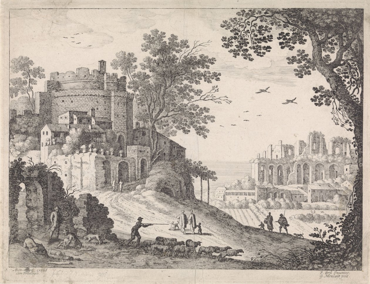 Edifícios ao longo de uma estrada
Paisagens italianas (título da série) de Willem van Nieulandt (II)