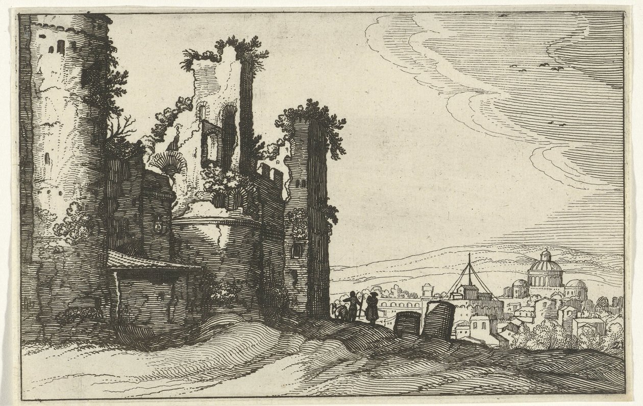 Vista de Roma do Monte Pincio Ruínas romanas e paisagens costeiras (série 1) (título da série) de Willem van Nieulandt (II)