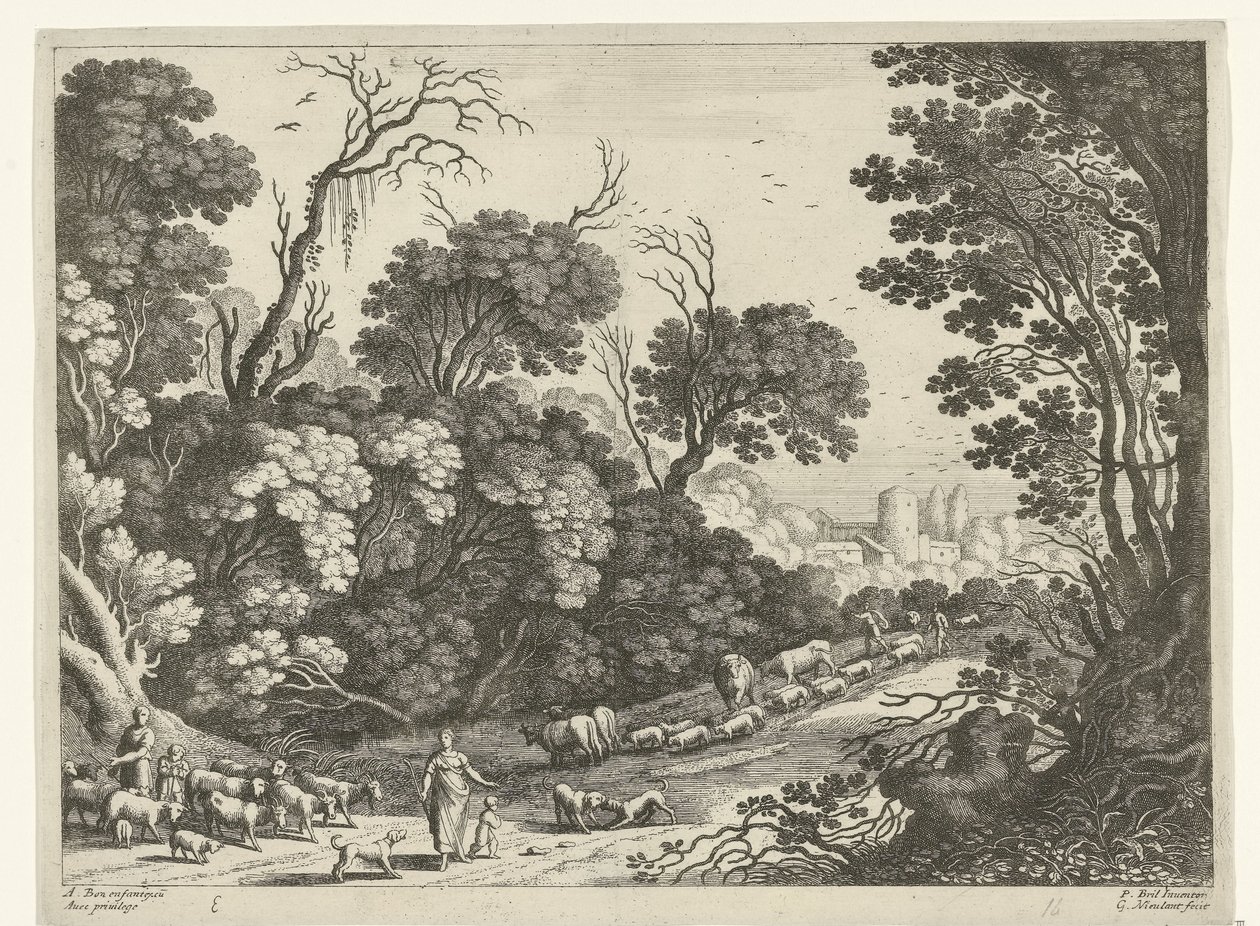 Pastores com o rebanho
Paisagens italianas (título da série) de Willem van Nieulandt (II)