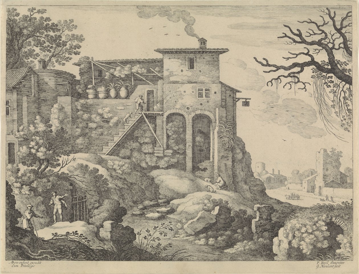 Paisagem italiana com uma pousada de Willem van Nieulandt (II)
