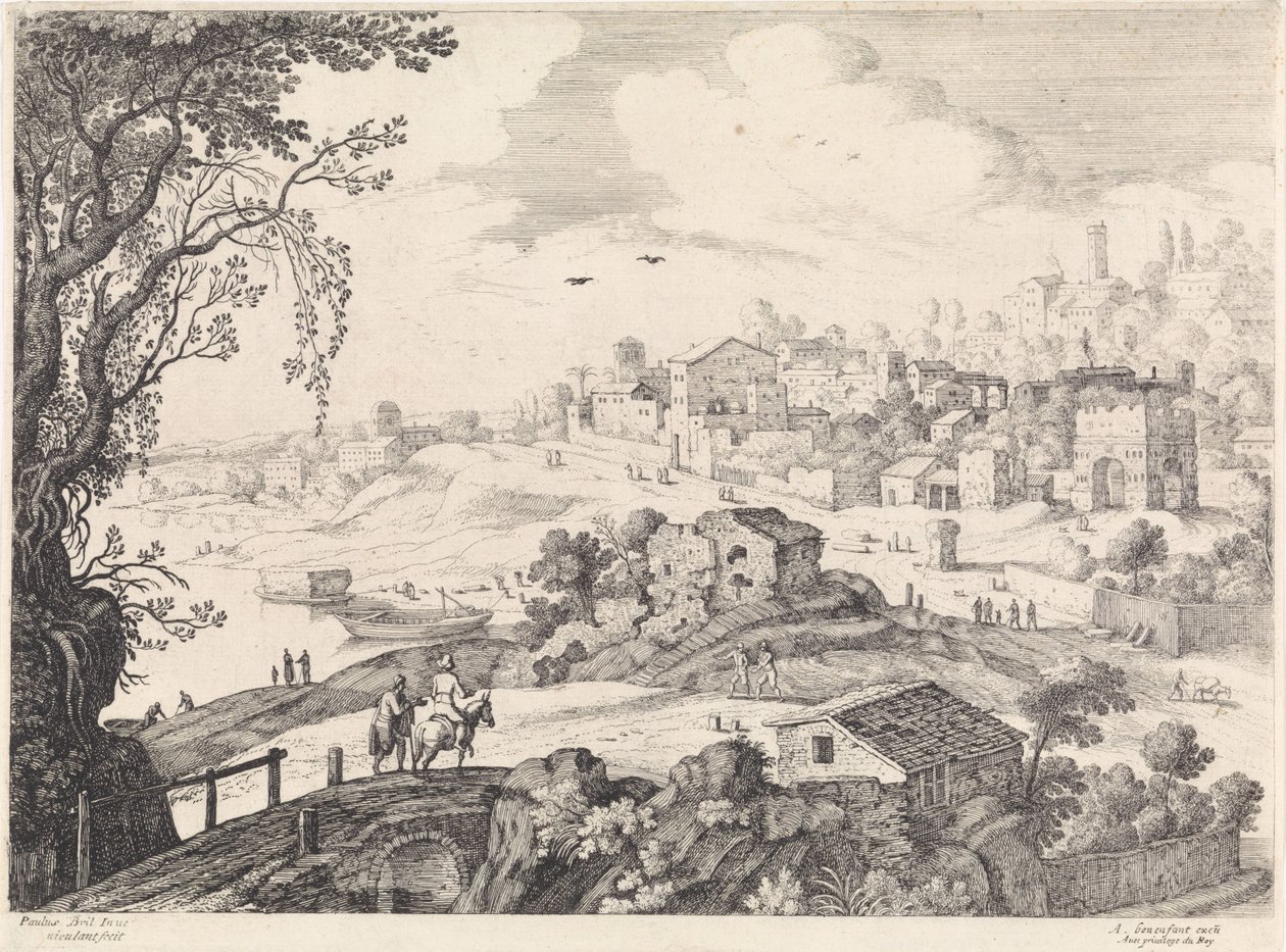 Paisagem italiana com uma cidade Paisagens italianas (título da série) de Willem van Nieulandt (II)