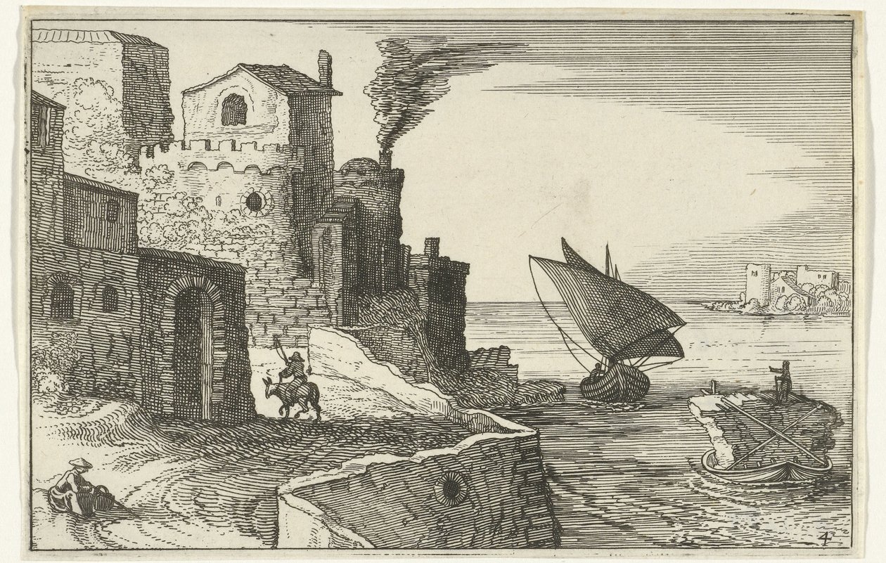Vila Costeira Ruínas romanas e paisagens costeiras (série 1) (título da série) de Willem van Nieulandt (II)