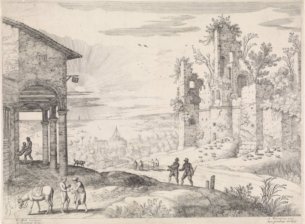 Paisagem com o Bom Samaritano na estalagem
Paisagens italianas (título da série) de Willem van Nieulandt (II)