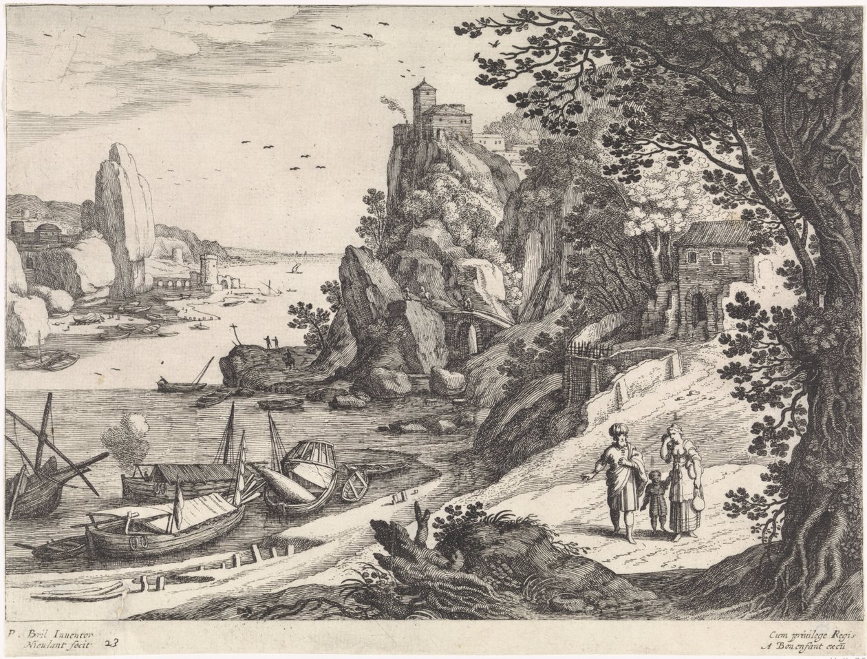 Paisagem com a expulsão de Agar e Ismael Paisagens italianas (título da série) de Willem van Nieulandt (II)